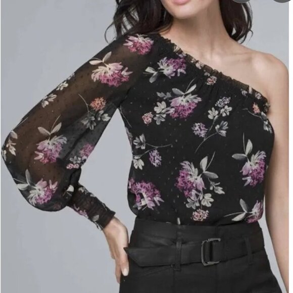 White House Black Market balloon sleeve one shoulder blouse size XS - Picture 1 of 10